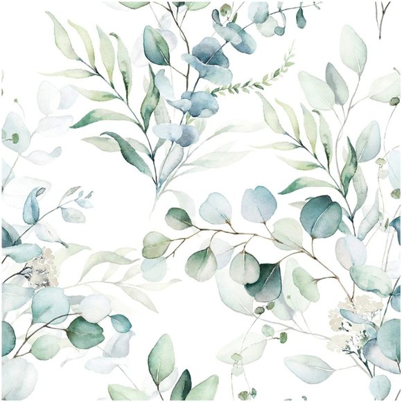 1 Peel and Stick Wallpaper Green/White Eucalyptus Leaf Floral 17.7" x 117.6" - Picture 1 of 4
